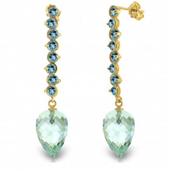 Galaxy Gold Products Jewelry - SOLID GOLD EARRINGS WITH DROP BRIOLETTE BLUE TOPAZ